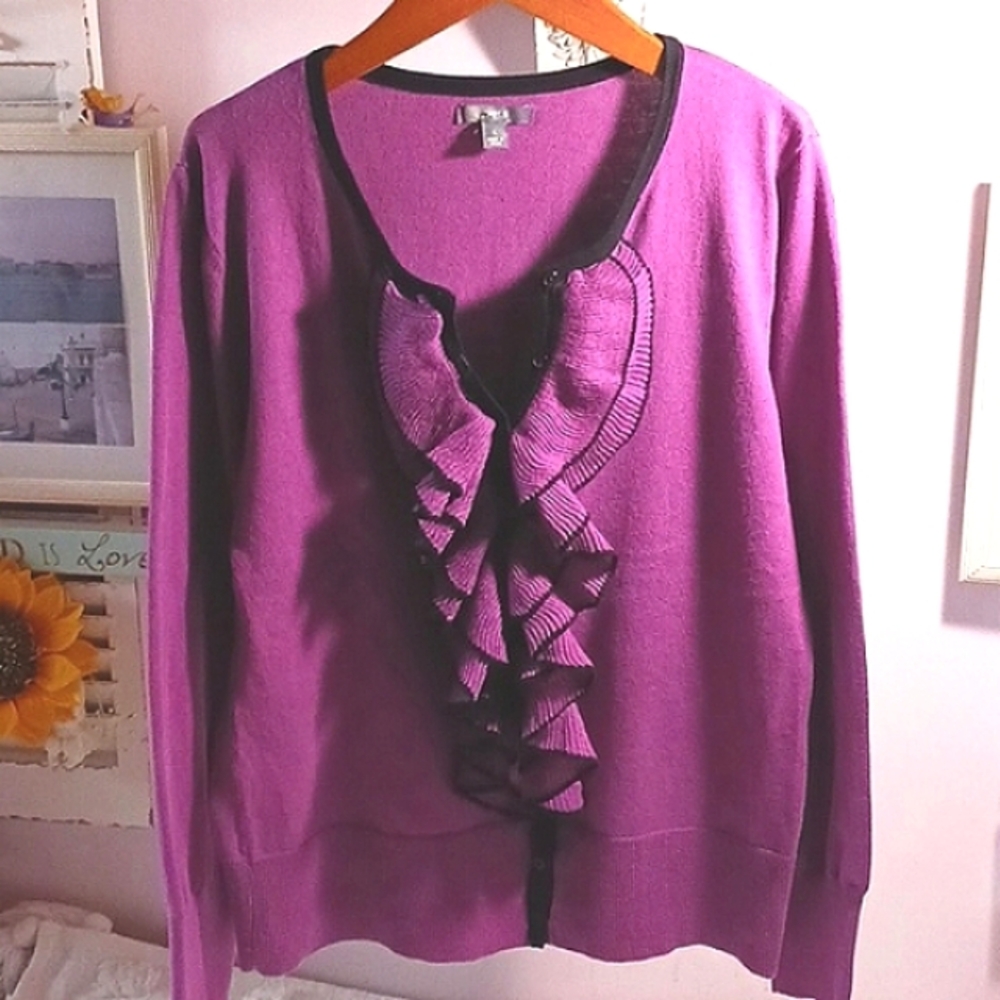 Apt.9 Ruffle Design Button Down Sweater L - image 1